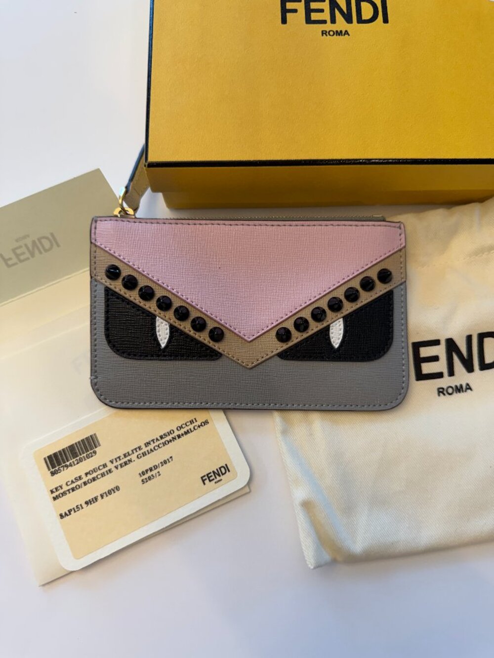Fendi Monster Key Card Case Pouch Pink NWOT